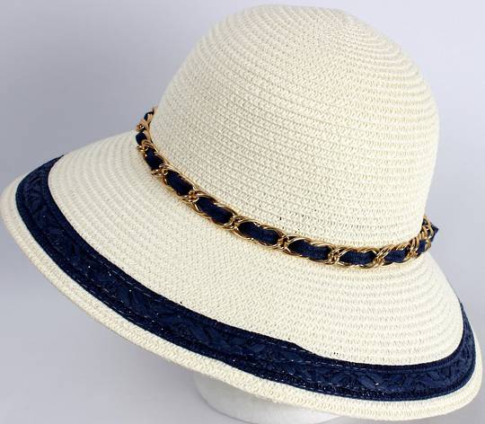 HEAD START Dome hat ivory w gold chain and navy trim Style: HS/4482/NAVY